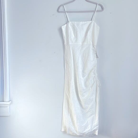 NWT Bardot Zayla linen blend side scrunch slimming sleeveless midi dress sz 4 - Picture 2 of 9